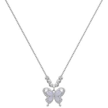 Imagem de Colar de borboleta de prata esterlina com pedra olho de gato, corrente ajustável com incrustações de zircônia para mulheres