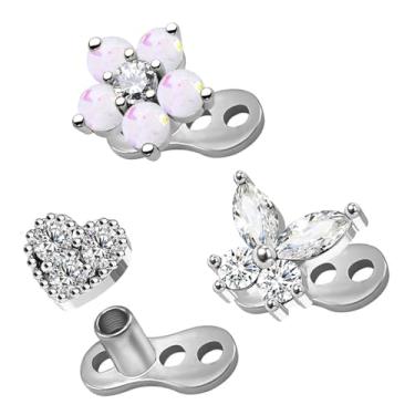 Imagem de CHARMONLINE 14G Coração Folha Borboleta Flor Âncora Dérmica Aço Cirúrgico 316L Cristal Delicado Microdermals Piercings Corporais Studs Punk Joias Personalizadas para Mulheres, 14G, Aço inoxidável