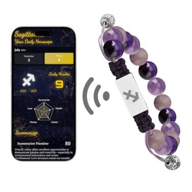 Imagem de Omniorna Pulseira NFC do zodíaco de Áries com horóscopo diário em tempo real - joia personalizada do mês de nascimento da astrologia, design de nó ajustável para todos os 12 signos do zodíaco