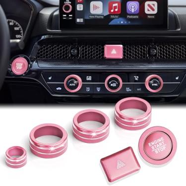 Imagem de DvlynAuroa Acessórios para Honda Civic 2022-2025 e Accord/CRV/HRV/Acura Integra 2023-2025 -A/C, rádio, luz de aviso, tampa do botão de arranque/anel (tela de 9 polegadas, rosa)
