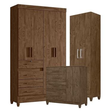 Imagem de Guarda Roupa Solteiro Sobral Com Cômoda Vênus Com Pés E Armário Multiuso New íris Castanho Wood – Moval