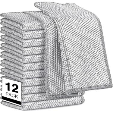 Imagem de Pano de prato de metal de 3 camadas, pano de prato sem arranhões, pano de prato de arame multiuso para lavar louça molhado e seco, panos de prato de limpeza de cozinha, pias, pratos, topo de fogão, 12