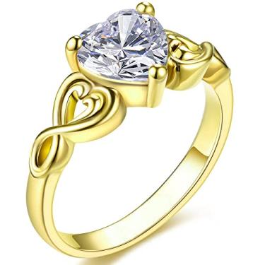 Imagem de Anel de noivado com zircônia cúbica de ouro 14K com compromisso de eternidade para presente feminino, 10, Latão, Zircônia cúbica