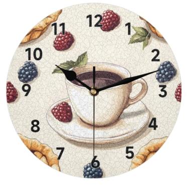 Imagem de JIEDFEJUI Relógio de parede de café, relógios de parede silenciosos, operados por bateria, relógios redondos sem tique-taque para sala de estar, cozinha, quarto, decoração, presente