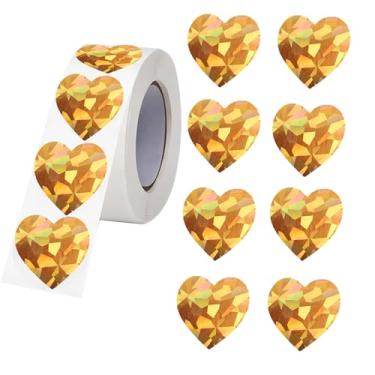 Imagem de Adesivos de coração vermelho, adesivos de feliz dia dos namorados 1,5 polegada etiquetas autoadesivas para decorações de festa de aniversário, envelopes, embrulho de presente (coração dourado)