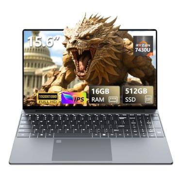 Imagem de Laptop para jogos 2025 de 15,6 polegadas, com 16 GB de RAM, SSD de 512 GB, processador R5 7430U (até 4,3 GHz), tela 1920 x 1080, Wi-Fi 5, Bluetooth 5.0, 1 porta HDMI, teclado retroiluminado, Win11 Pro