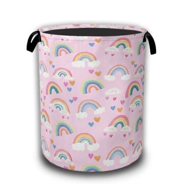 Imagem de Cesto de roupa suja boho arco-íris Groovy, cesto de roupa suja, impermeável, bolsa dobrável, balde de armazenamento de roupas, organizador de brinquedos decorativo para banheiro, quarto, 41 x 52,8 cm