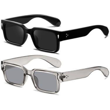 Imagem de YDAOWKN Óculos de sol com armação quadrada para mulheres e homens, óculos de sol retangulares grossos e modernos com proteção UV400, Armação preta B lente preta + armação cinza transparente lente