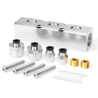 Imagem de TAILONZ PNEUMATIC Silver 3 Way Bloco de coletor pneumático de alumínio com distribuição de exaustão de ar, kits de bloco pneumático de coletor de ar comprimido