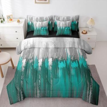 Imagem de Erosebridal Conjunto de cama Queen dégradé acinzentado, branco, azul-petróleo, com lençóis, chique, arte abstrata, ombré, vintage, cama em uma bolsa, casa de fazenda, graffiti, moderno, para