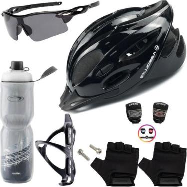 Imagem de Capacete Ciclismo Bike + Garrafa Térmica + Suporte + Pisca + Óculos + 
