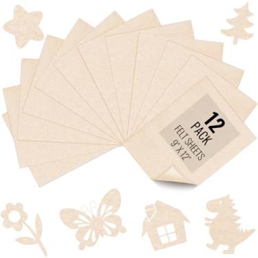 Imagem de 12 peças de folhas de tecido de feltro 23 cm x 30,5 cm - 1,6 mm de espessura feltro macio para costura artesanal, projetos de arte de patchwork, decorações (nudez de damasco)