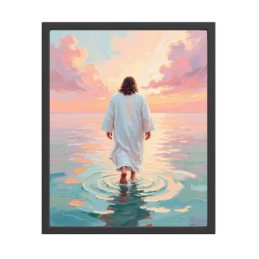 Imagem de Pôster de arte de parede Jesus andando na água, imagens de decoração de parede espiritual cristã, impressões de pôsteres religiosos modernos para sala de estar quarto decoração de igreja 3 (20 x 25