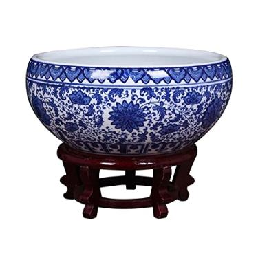 Imagem de PZHANGZVH Vaso de plantas grande hidropônico bonsai Dezhen vaso de flores de cerâmica tigela de lírio de água vaso de plantas vaso de plantas decorativo jardim aquário de peixes (fundo não perfurado