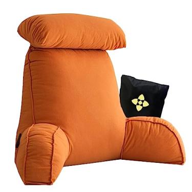 Imagem de Almofada ergonômica de leitura para descanso de cama com rolo de pescoço removível | Almofada de suporte durável para as costas com suporte de braço e bolso | Almofada de encosto | Almofada de leitura