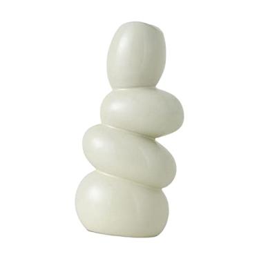 Imagem de Yalych Vaso de cerâmica vaso de flores decoração de arranjo floral ornamento elegante artesanato centro de mesa para banheiro fazenda mesa de entrada, decoração de casa branca (cor: bege)