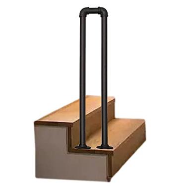 Imagem de SENNIAN Corrimão em forma de U, tubo de ferro forjado, preto, corrimão em forma de U, corrimão de sótão de proteção retrô, barra interna e externa, corrimão de escada antiderrapante, 1 pacote (tamanho