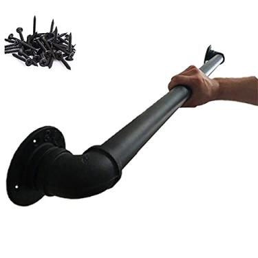 Imagem de Corrimão de escada - kit completo, corrimão de tubo preto industrial de escada com suporte de montagem na parede, casa contra a parede, grades internas e externas para idosos (tamanho: 3 m)