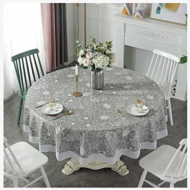 Imagem de ZJYWMM Toalha de mesa redonda de PVC transparente com flor cinza, borda de renda, impermeável, à prova de óleo, toalha de mesa de jantar de vinil resistente para decoração de casa, exterior, hotel