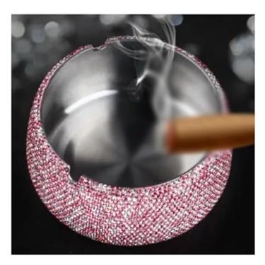 Imagem de Cinzeiro grande criativo incrustado de diamante bandeja de cinzeiro de aço inoxidável para uso doméstico alta aparência decoração de mesa presentes para meninas