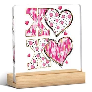 Imagem de Decorações de dia dos namorados, presentes de dia dos namorados para ela, presente para namorado, namorada, marido esposa, placa de acrílico xoxo de coração rosa com suportes de madeira, decoração de