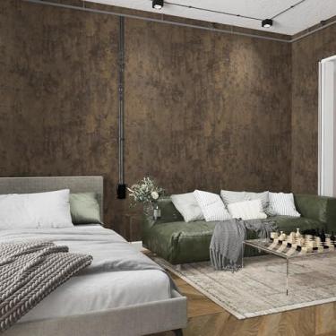 Imagem de Papel de parede de cimento concreto marrom escuro de 81 x 800 cm, descasque e cole papel de parede marrom escuro para bancada, estilo industrial, fosco, espesso, sem bolhas, à prova d'água