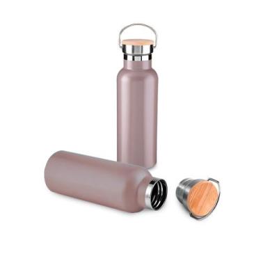 Imagem de Garrafa Térmica Squeeze 500ml De Aço Inox C/ Tampa De Bambu - ARKZ Spo