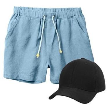 Imagem de Conjunto Short de Linho Masculino + Boné Liso Estilo Casual Básico Ideal Para o Dia a Dia-Masculino