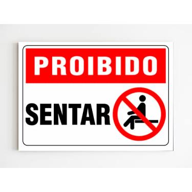 Imagem de Placa de aviso proibido sentar sinalização mdf 20x29 a4