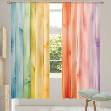 Imagem de 2 conjuntos de painéis de madeira cortinas transparentes coloridas arco-íris cortinas transparentes arejadas com filtro leve painéis de cortina leve cortina de porta janela para sala de estar, quarto