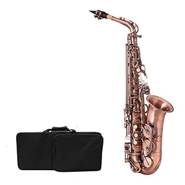 Imagem de EB Saxofone alto latão dourado laca instrumento musical E Flat Sax com estojo acessórios saxofone estudante (cor: vermelho-Bronze)