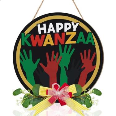 Imagem de Ausril Placa de porta Happy Kwanzaa, decoração Happy Kwanzaa, placa rústica de festa de festival de herança afro-americana, decoração de parede Kwanzaa, ornamentos de Natal para casa, sala de estar
