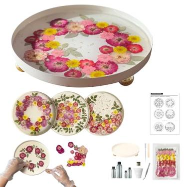 Imagem de Bandejas de decoração de obra-prima, kit de resina DIY com rosas prensadas reais, base de metal elegante, flocos de ouro, guia para iniciantes com ideias de design, sem necessidade de habilidades