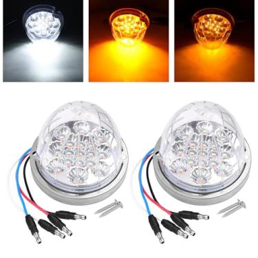 Imagem de Ledvillage 2 peças, 17 LEDs, duas cores, revolução âmbar, seta e marcador para luzes de melancia auxiliares brancas, lentes transparentes e marcadores de moldura cromada para caminhões pesados (âmbar