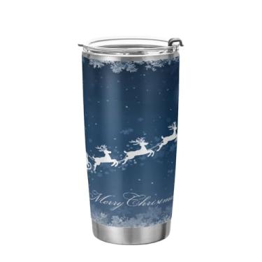 Imagem de Blueangle Copo isolado a vácuo de aço inoxidável de 590 ml com tampa e canudo, caneca de viagem de trenó voador do Papai Noel para bebidas quentes e frias (870)