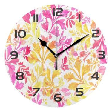 Imagem de GakkiGii Brightly Leaf Relógio de parede silencioso sem tique-taque, relógio moderno operado por bateria para escritório em casa, cozinha, quarto - fácil de ler