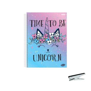 Imagem de Kit Caderno Feminino 1 Matéria Capa Dura 96 Folhas KBOM + Grampeador Alicate HP45