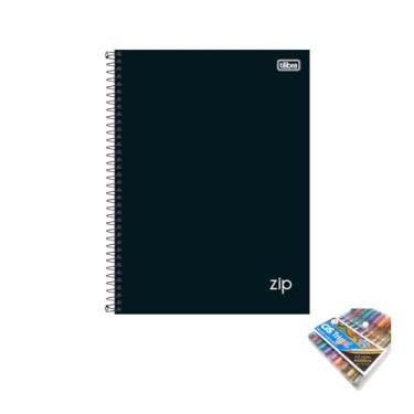Imagem de Kit Caderno Universitário Capa Dura Zip Preto 10 Matérias 160 Folhas + Caneta Trigel Metálica 10 Cores