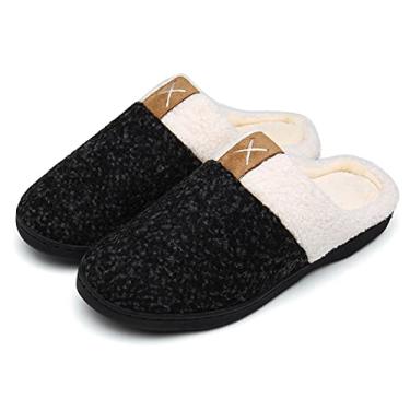 Imagem de UBFEN Pantufas masculinas de espuma viscoelástica confortável forro de pelúcia sem cadarço para uso interno e externo, A Black, 5-6 Women/3-4 Men