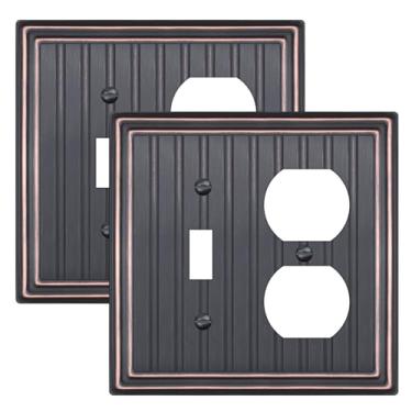 Imagem de Placa de parede de metal para tomadas elétricas, placa decorativa de bronze envelhecido para interruptor, placa de cobertura de interruptor de luz, placas de parede de 2 gangs (tobo/duplex, pacote com