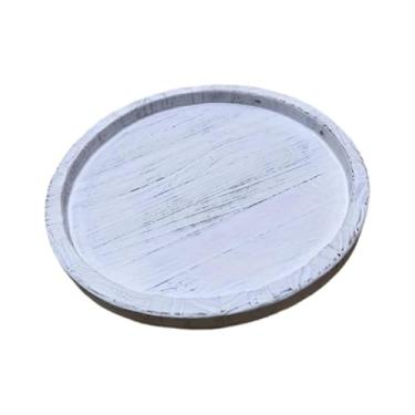 Imagem de predolo Prato redondo de madeira para sobremesa, organizador de de banheiro, decoração para casa, bandeja decorativa redonda para alimentos, legumes, Branco