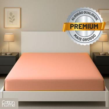 Imagem de Lençol King 100% Algodão Com Elástico Premium Salmão - JF Texteis