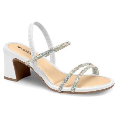 Imagem de Sandália Feminina Mississipi Salto Bloco Strass MC414 Cor:BrancoTamanh