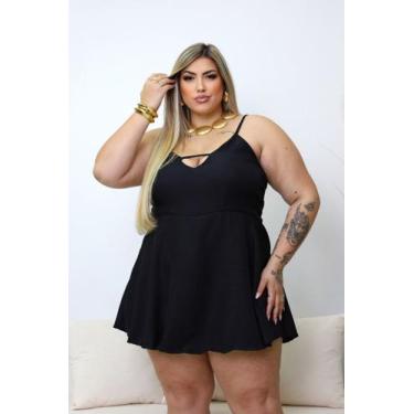 Imagem de Macaquinho Feminino Soltinho Curto Plus Size Alça  - Multimarcas, Pret