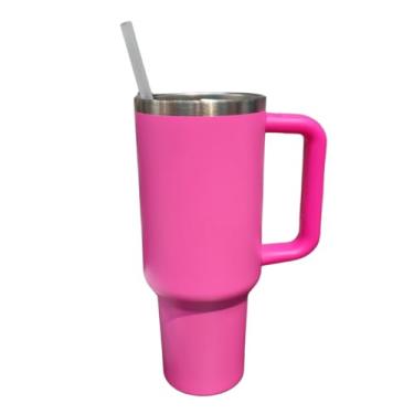 Imagem de Caneca Térmica de Aço Inoxidável, 1200 ml, com Alça e Canudo, Branca e Azul (Pink)