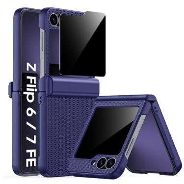 Imagem de Spugan Capa para Samsung Galaxy Z Flip 6 com protetor de tela de privacidade e proteção de dobradiça, fina, antiderrapante, rígida, à prova de impacto, capa de carregamento sem fio para Galaxy Z Flip
