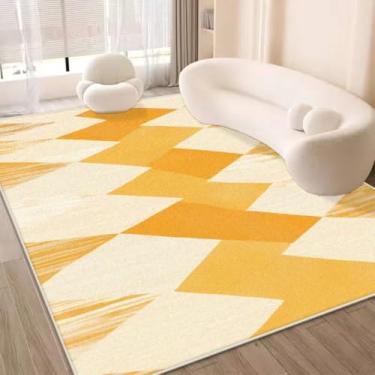 Imagem de Tapetes grandes amarelos abstratos para sala de estar, sofá de luxo, decoração de área, tapete para casa e quarto (3,2 x 5,2 pés (100 x 160 cm) / JH0027-Flannel-3)
