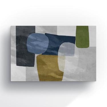 Imagem de Quadro Abstrato Moderno em Tela, Arte Decorativa Minimalista, Tons de Azul, Verde e Dourado, Estilo Contemporâneo 60X40