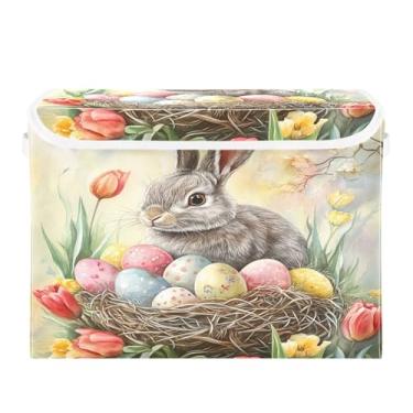 Imagem de CEBUGI Caixotes de armazenamento com tampas, caixa de armazenamento de tecido dobrável, caixas organizadoras de cubo de coelho para prateleiras de armário de casa e quarto, 40 x 30 x 30 cm