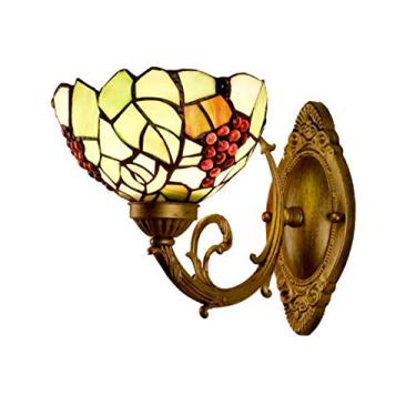 Imagem de Luminária de parede estilo Tiffany com uvas, vintage, campestre, em vitral, para corredor, quarto, mesa de cabeceira, bar ou sala de estar.